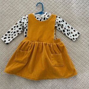 Focus Girl’s Yellow Corduroy Jumper Dress and Matching Top